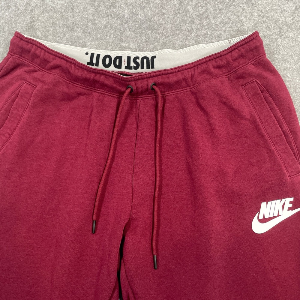 Nike Mens Sweatpants Large Maroon Jogger Fleece Tapered Pockets Drawstring